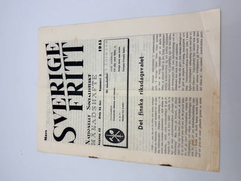 Svensk Nazistisk avis WW2 ekstremt sjælden 