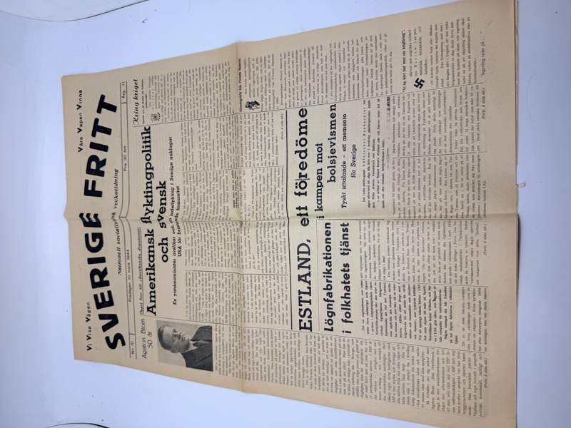 Svensk Nazistisk avis WW2 ekstremt sjælden 