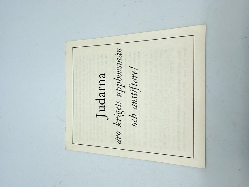 Svensk Nazistisk løbeseddel WW2, ekstremt sjælden 