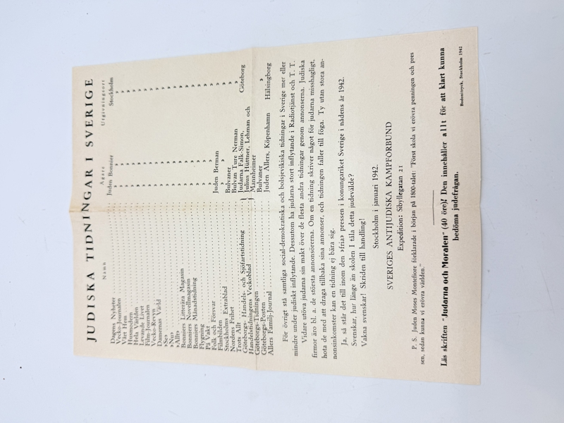 Svensk Nazistisk løbeseddel WW2, ekstremt sjælden 