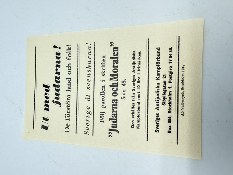 Svensk Nazistisk løbeseddel WW2, ekstremt sjælden 