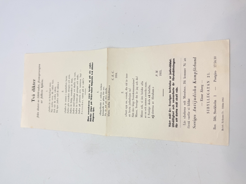 Svensk Nazistisk løbeseddel WW2, ekstremt sjælden 