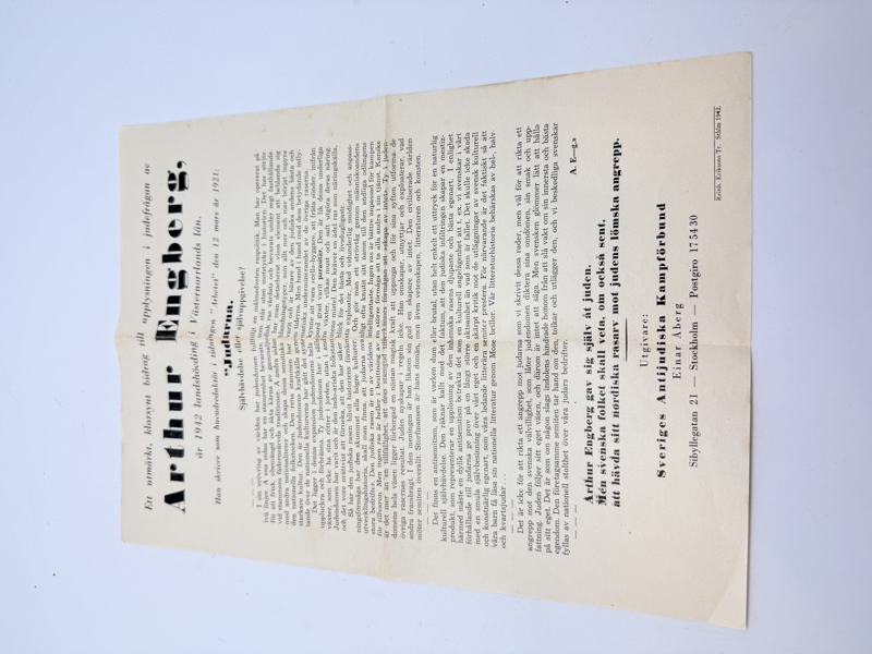 Svensk Nazistisk løbeseddel WW2, ekstremt sjælden 