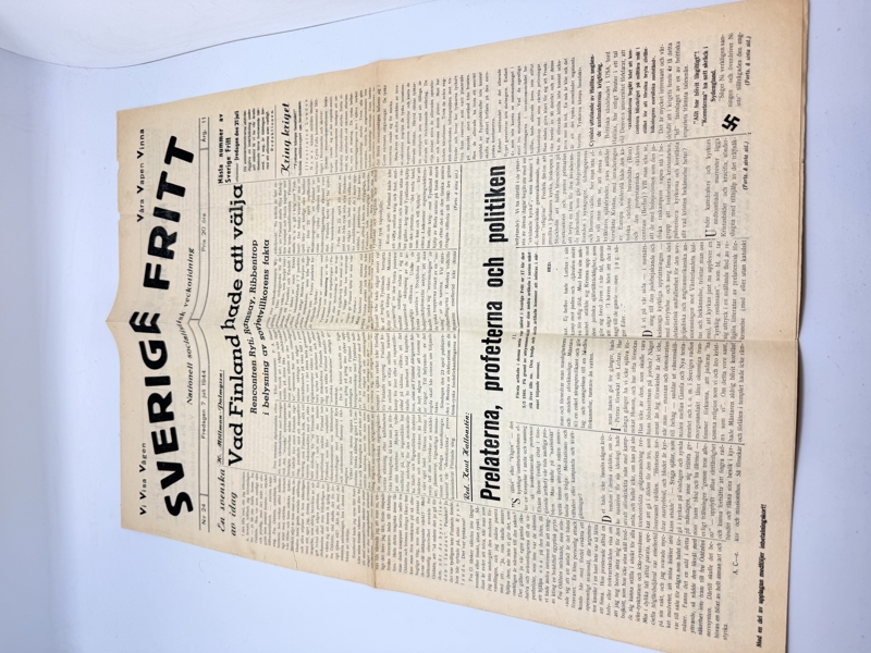 Svensk Nazistisk blad WW2, ekstremt sjælden 
