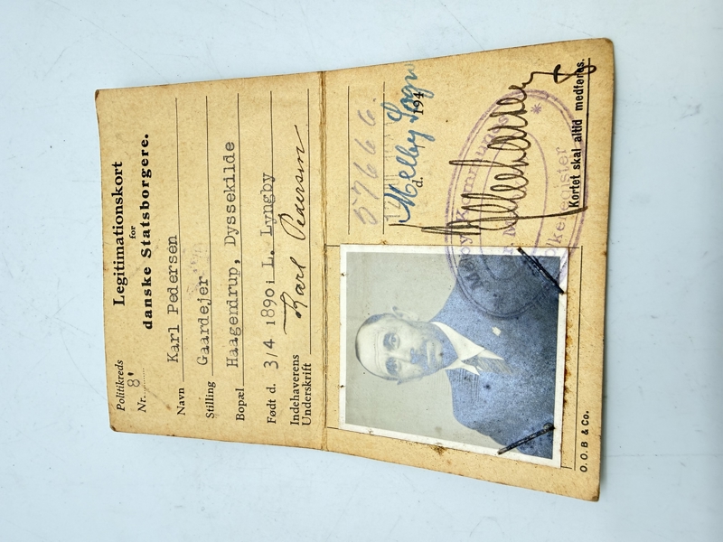 Dansk legitimationskort fra ww2. Originalt 