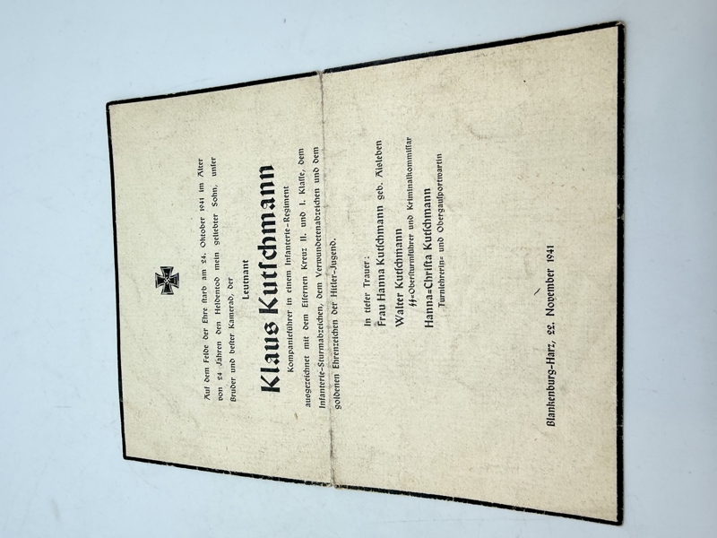 Begravelses program blandt andet med SS mand, original 