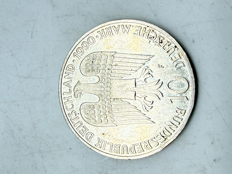 Tysk 10 Mark sølvmønt 1990 