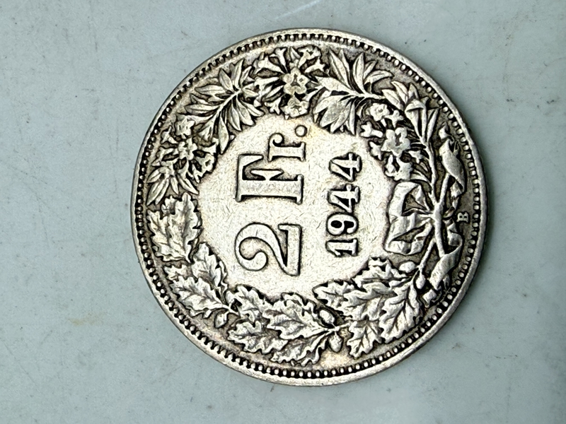 Schweiz 2 franc sølv, 10 gram 0.835 lødighed