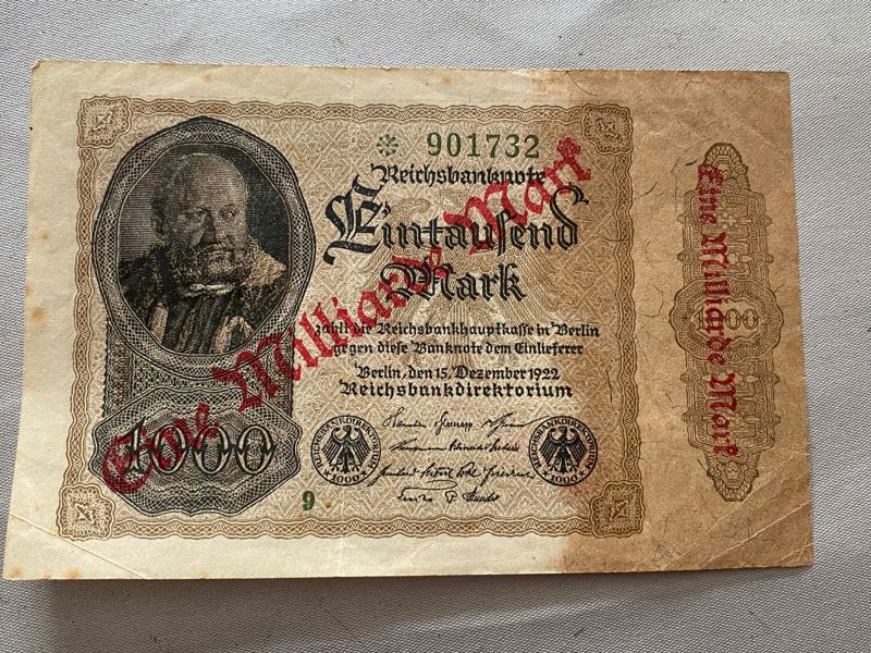 Original overstemplet tysk mark fra 1920’erne 