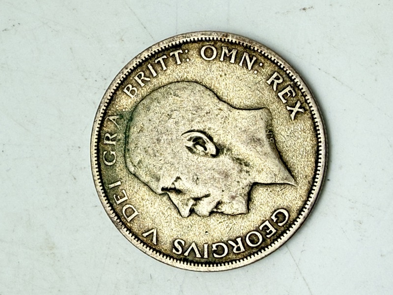 Engelsk half crown 1920 i sølv, 14 gram 0.500 lødighed