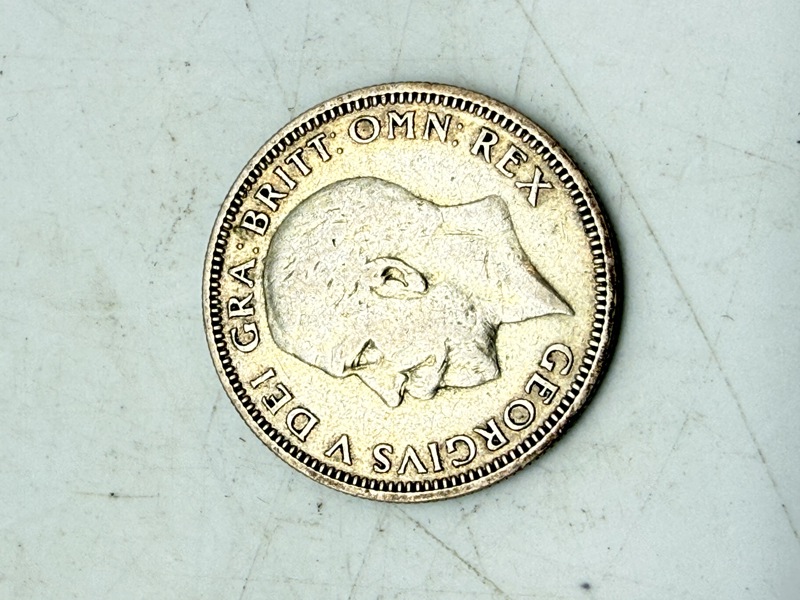 Engelsk shilling 1936 i sølv, 5,5 gram 0.500 lødighed
