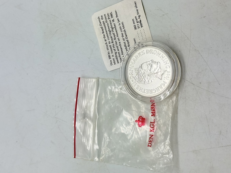 200 kr. i sølv, prins Joachims bryllup 1995, 31 gram 0.999 lødighed 