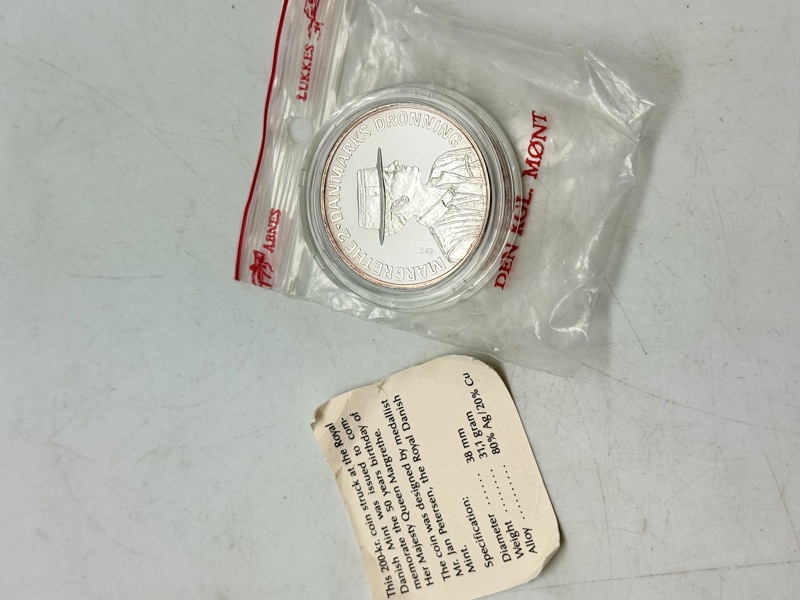 200 kr. i sølv, dronning Margrethes 50 års fødselsdag 1990, 31 gram 0.999 lødighed