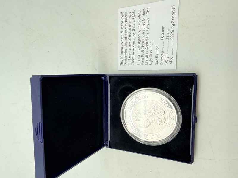 10 kr. i sølv, H.C. Andersens 200-års fødselsdag 2005, 31 gram 0.999 lødighed