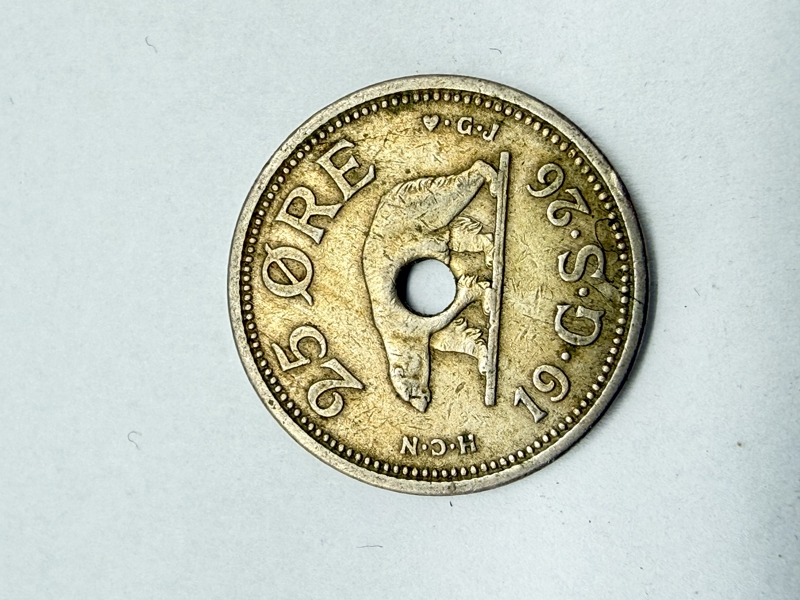 Grønland 25 øre 1926 sjælden huludgave