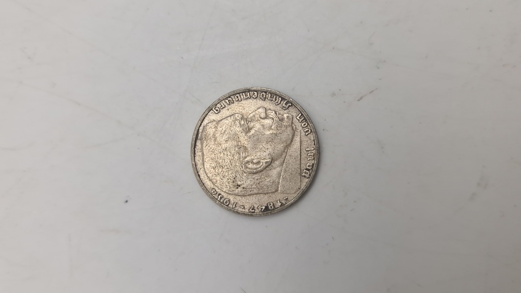 2 reichsmark 1937 i sølv, 8 gram lødighed 0.625