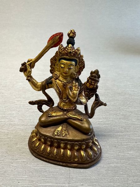 Original Kinesisk Manjushri bronze figur, velfremstillet 