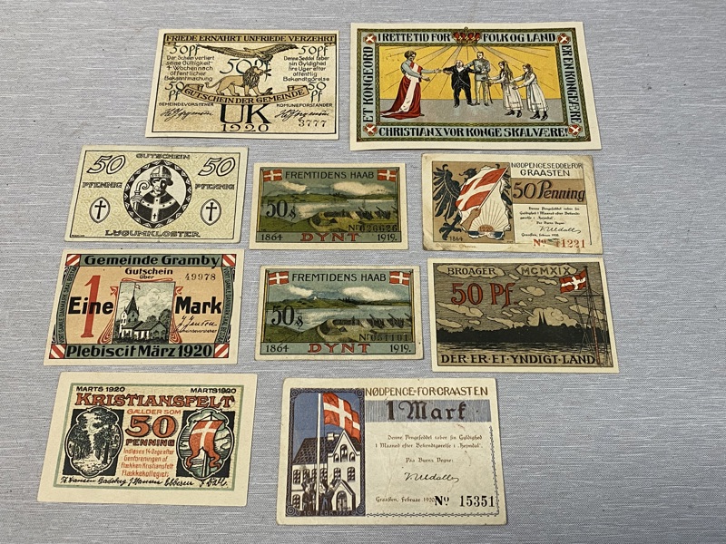 Samling originale danske nødsedler 1920 