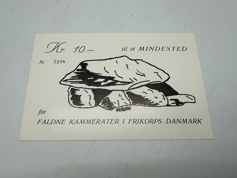 Original 10 kr donations seddel fra Frikorps Danmarks mindehøj, sjælden 