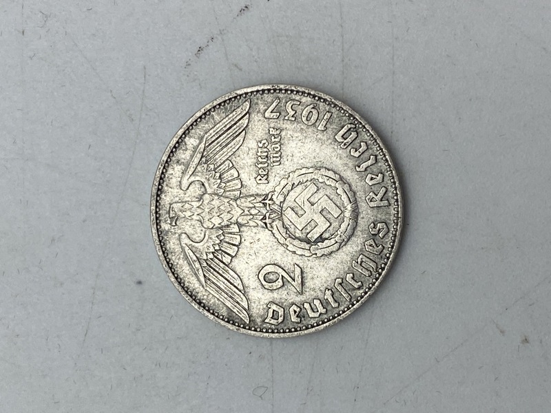 Original 2 Reichmark af sølv fra 1937