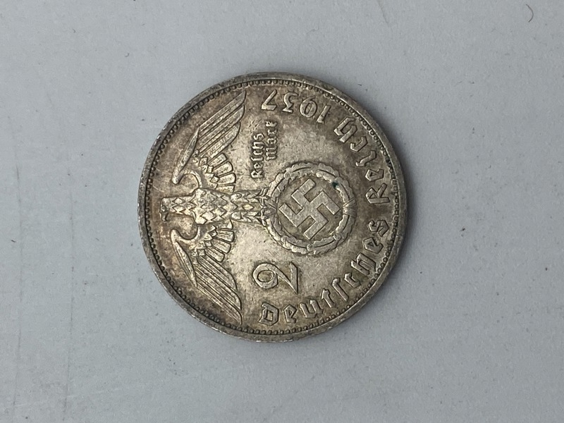 Original tysk 2 Reichmark fra 1937 - af sølv 