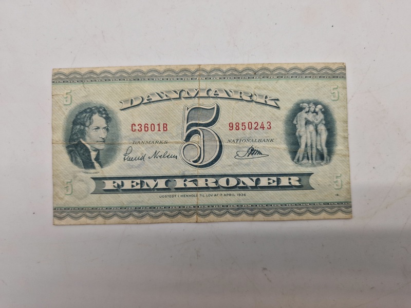 Original dansk 5 krone seddel 